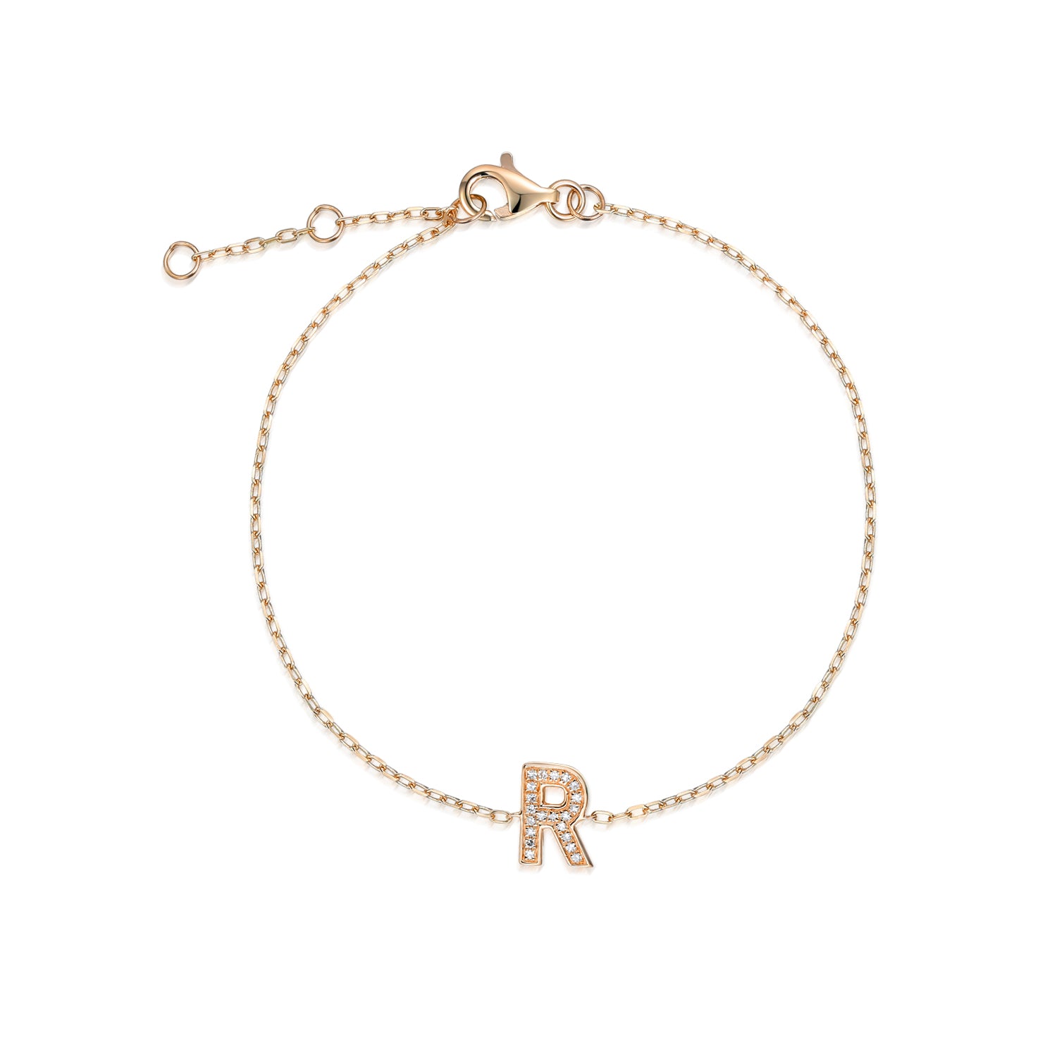 Diamond Initial R Gold Bracelet