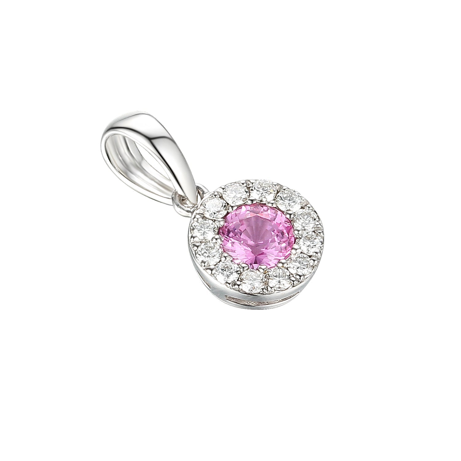 18ct White Gold Pink Sapphire and Diamond Cluster Pendant