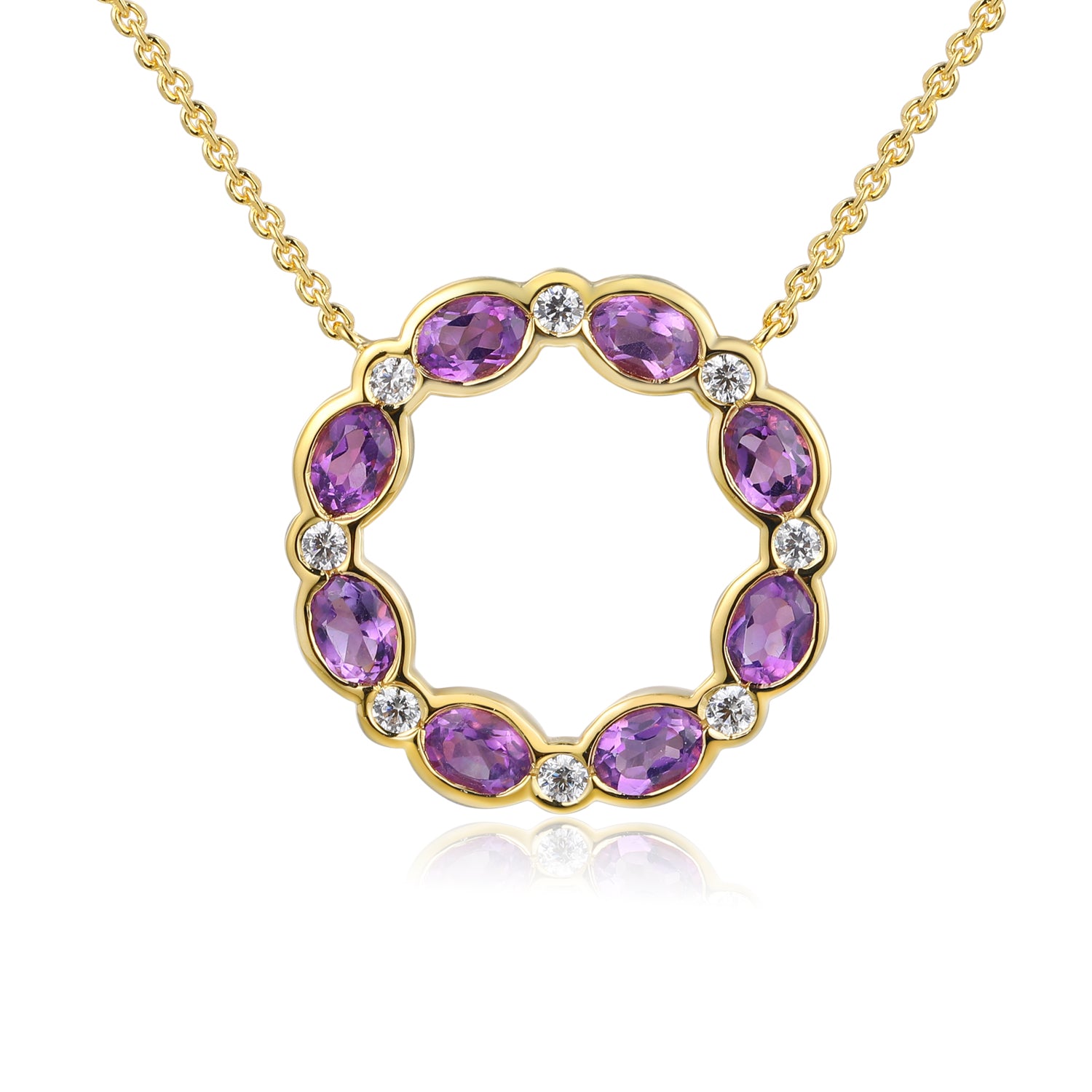 Oval Gemstone & Diamond Circle Necklace