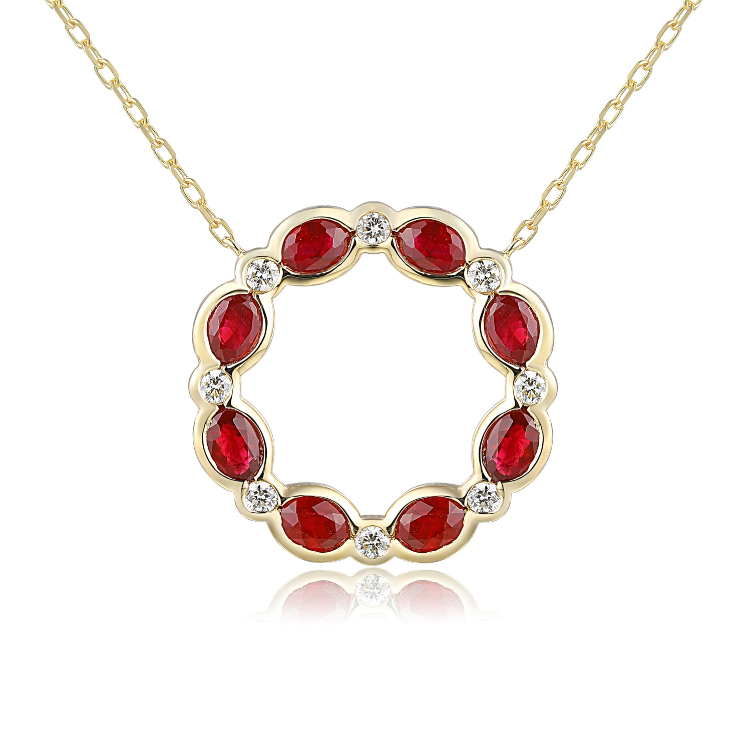 Oval Gemstone & Diamond Circle Necklace