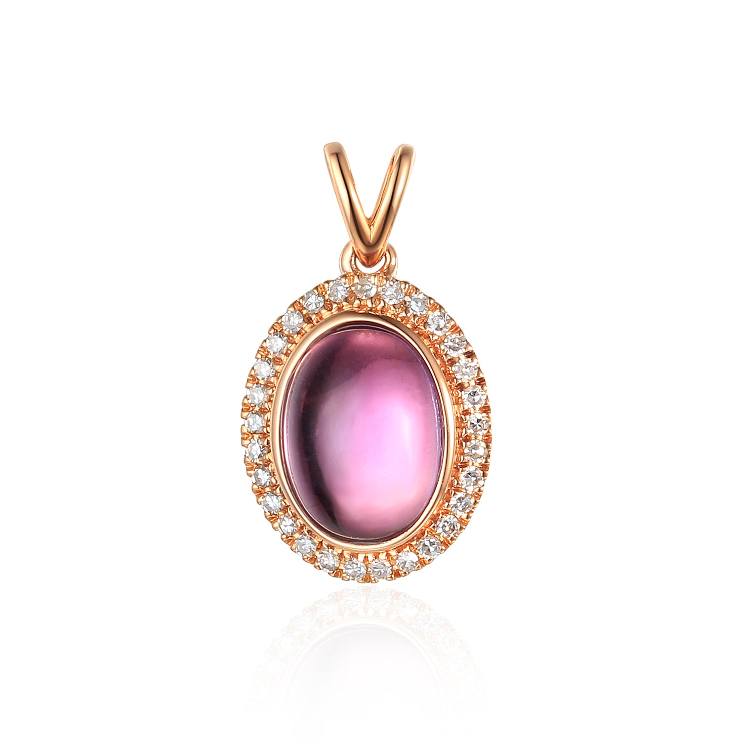 Gold Oval Cabochon Gemstone and Diamond Pentdent