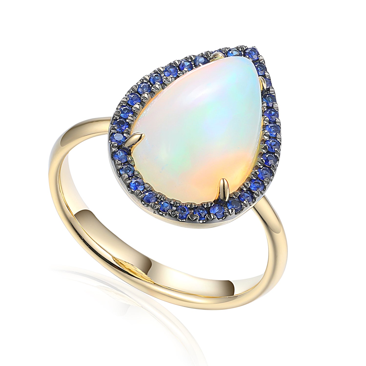 Pear Opal & Sapphire Cluster Ring