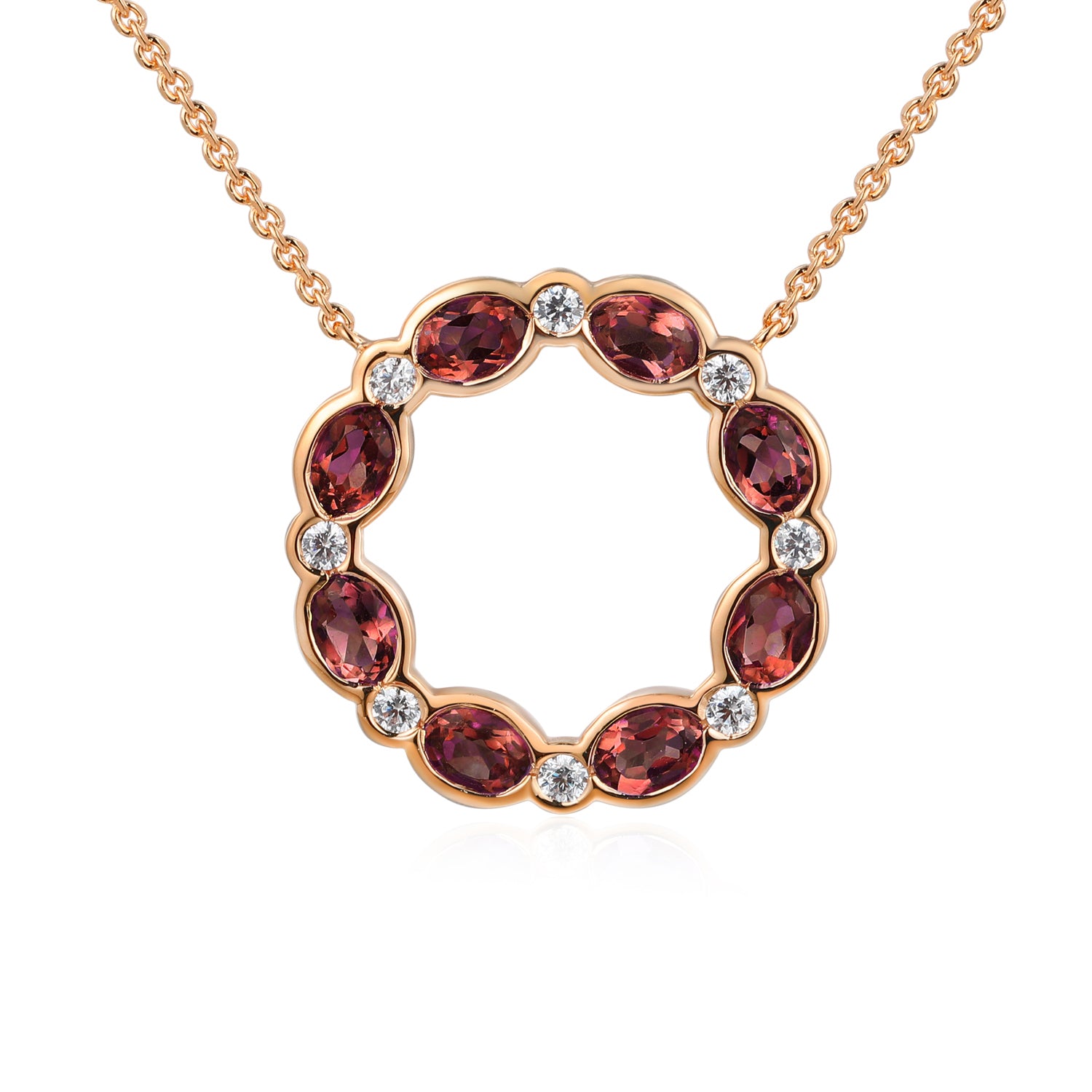 Oval Gemstone & Diamond Circle Necklace